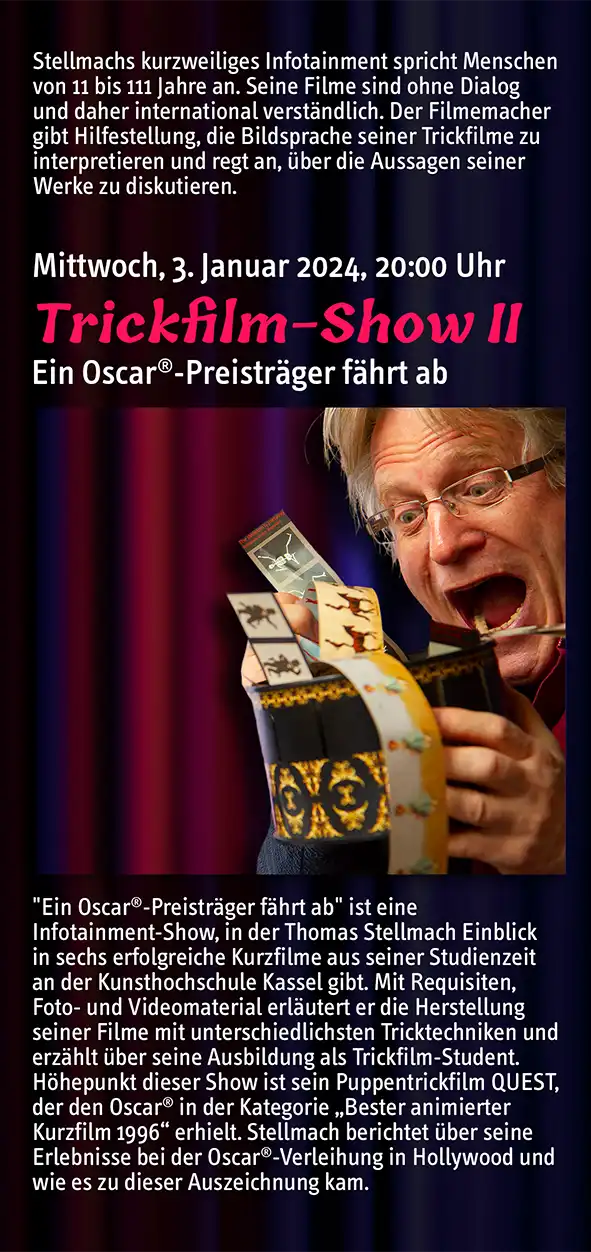 Trickfilm-Show II with Thomas Stellmach at the Theaterstuebchen Kassel, 3 January 2024