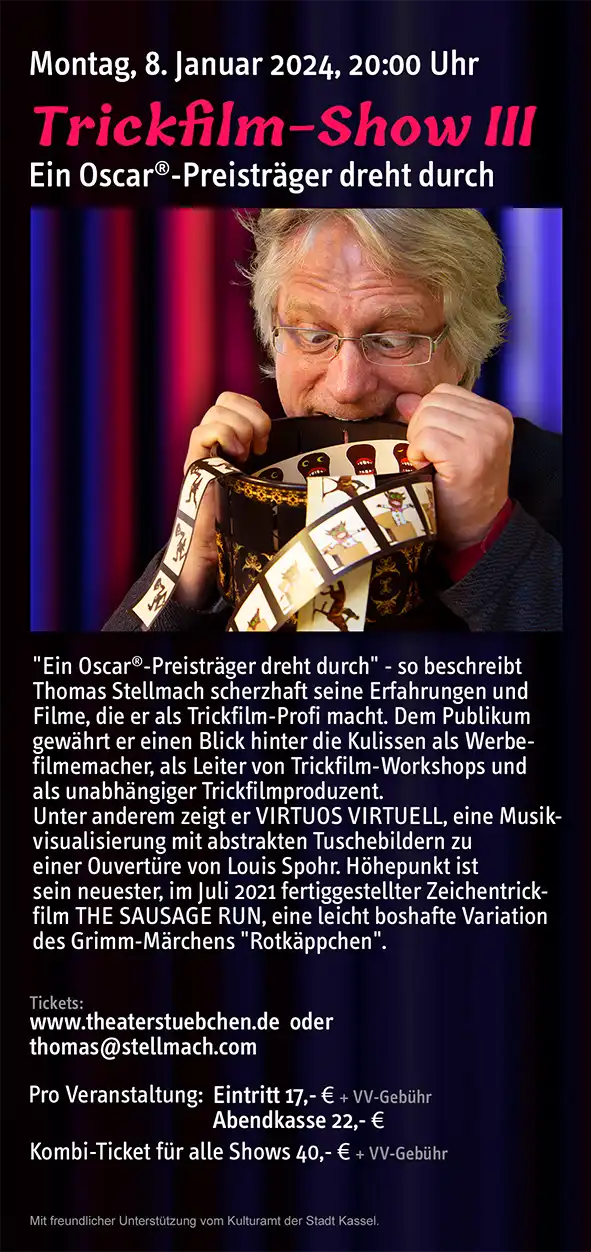 Trickfilm-Show III with Thomas Stellmach at the Theaterstuebchen Kassel, 8 January 2024