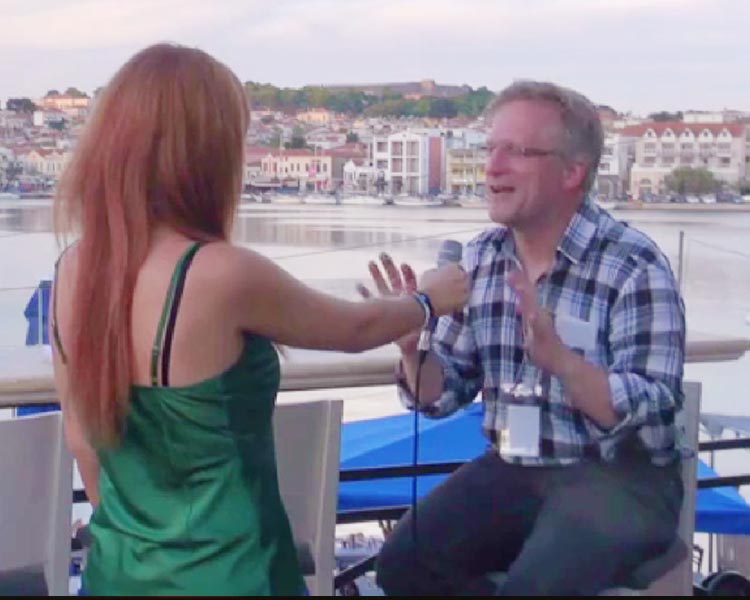 Thomas Stellmach gives an interview about VIRTUOS VIRTUELL at Lesbos, Greece.