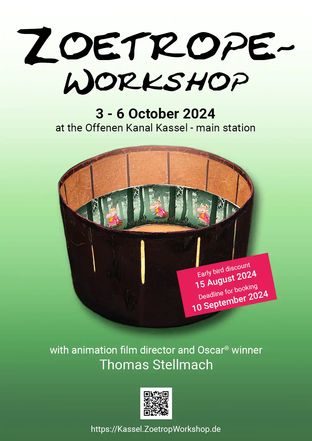 Poster Zoetrope workshop with Thomas Stellmach on 3-6 October 2024 in Kassel