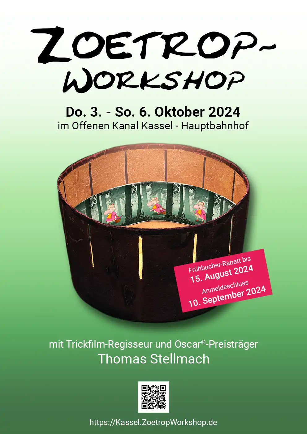 Poster Zoetrop-Workshop mit Thomas Stellmach on 3.-6. Oktober 2024 in Kassel
